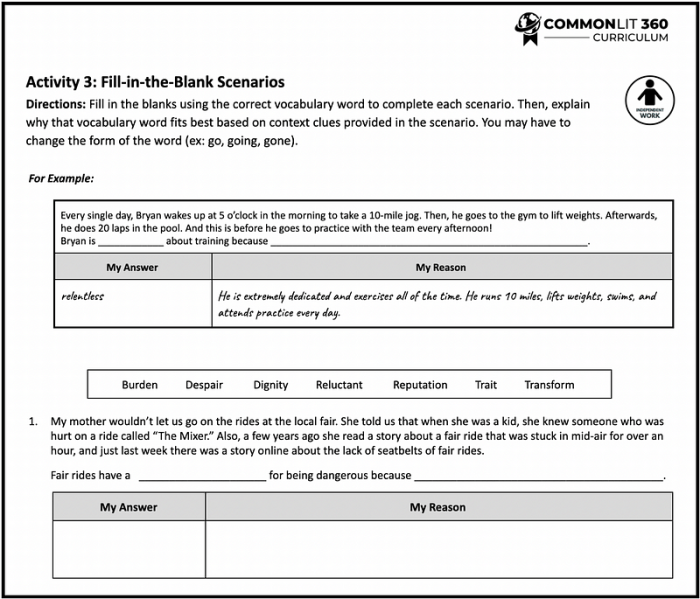 Activity 2 fill-in-the-blank sentence commonlit answer key