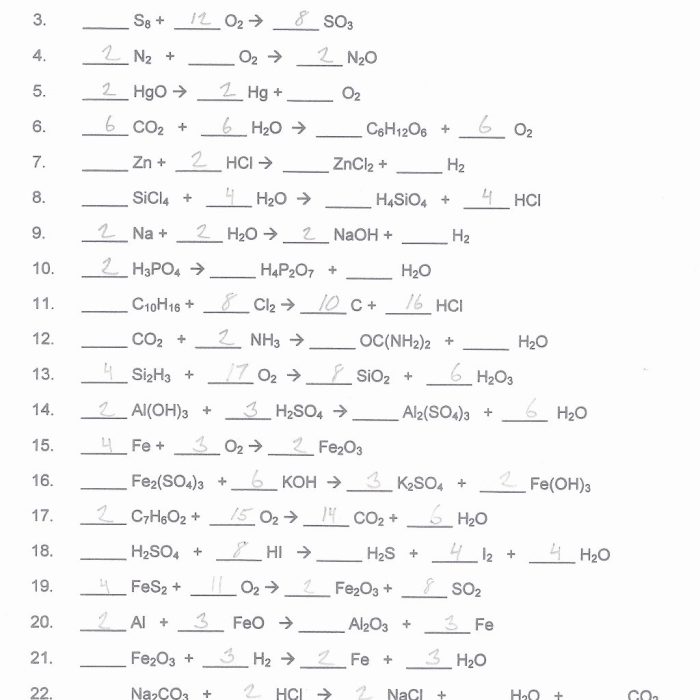 Unit chemical reactions balancing equations ws 2 answer key